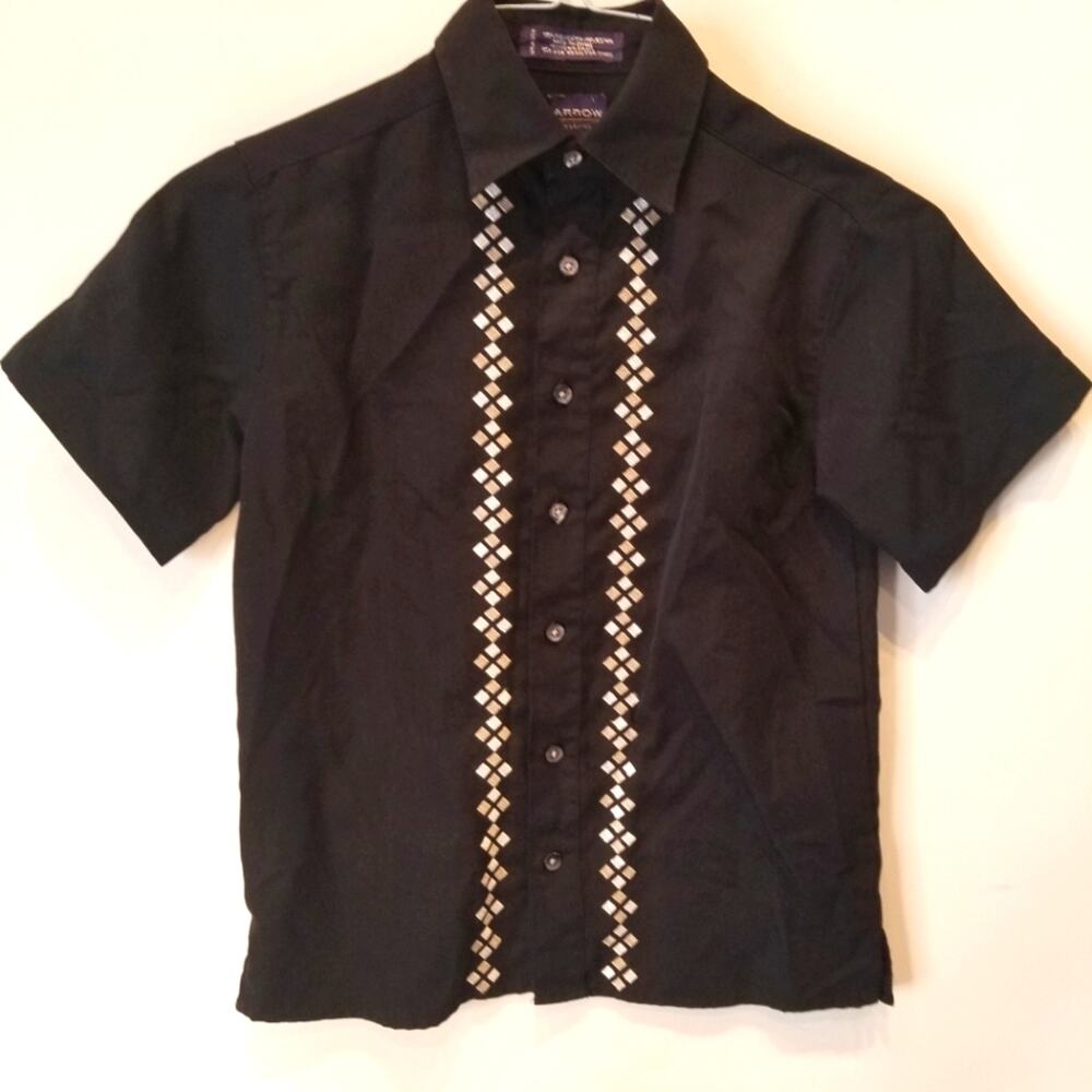 Arrow Boys Black Dress Shirt Short Sleeve Collar Button Down Shirt S/S Size S /8